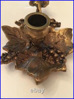 Vintage Brass Maple Leaf And Berries Taper Candlestick Holders Set Of 2