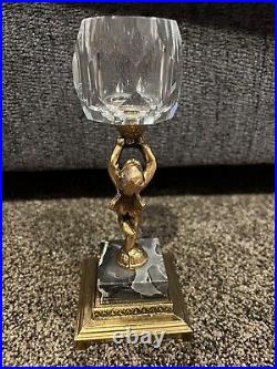 Vintage Brass Marble Crystal Cherub Candleholders Italian Marked A404