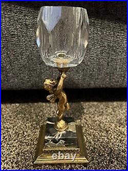 Vintage Brass Marble Crystal Cherub Candleholders Italian Marked A404