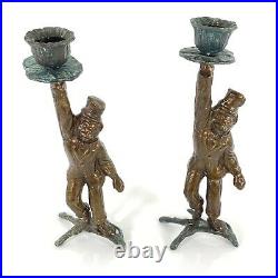 Vintage Brass Monkey Butler Candle Holder Candlesticks Pair 2 Green Patina