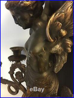 Vintage Brass Neoclassical Style Winged Mermaid Lady Wall Sconce Candle Holder