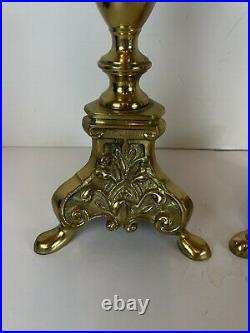 Vintage Brass Ornate Footed Church Alter Candle Holders Candlesticks