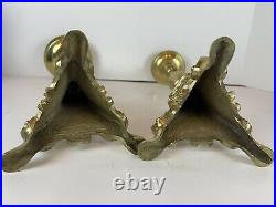 Vintage Brass Ornate Footed Church Alter Candle Holders Candlesticks