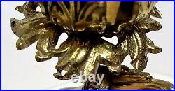 Vintage Brass Pair Lotus Flower Koi Dolphin Candle Holders 8.25 Pedestal Base