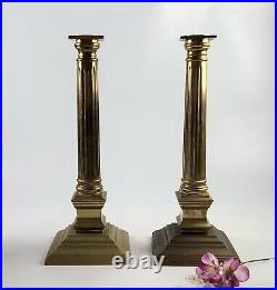 Vintage Brass Pillar Candle Holder Made in Hongkong 16 Tall Pair