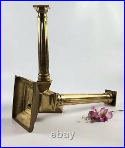 Vintage Brass Pillar Candle Holder Made in Hongkong 16 Tall Pair