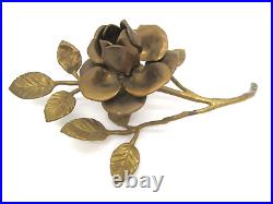 Vintage Brass Rose Flower Branch Candle Holder Sculpture 12