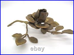 Vintage Brass Rose Flower Branch Candle Holder Sculpture 12