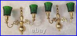 Vintage Brass Sconce Pair Green Glass Votive Wall Candle Holder Victorian Ornate