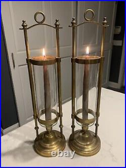 Vintage Brass Ship Lantern Candle Holder Nautical Decor Glass 16 3/4 Pair