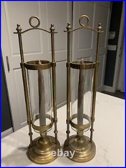 Vintage Brass Ship Lantern Candle Holder Nautical Decor Glass 16 3/4 Pair