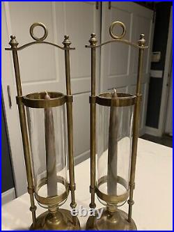 Vintage Brass Ship Lantern Candle Holder Nautical Decor Glass 16 3/4 Pair