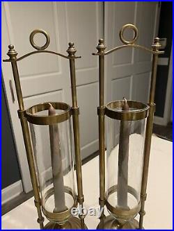 Vintage Brass Ship Lantern Candle Holder Nautical Decor Glass 16 3/4 Pair