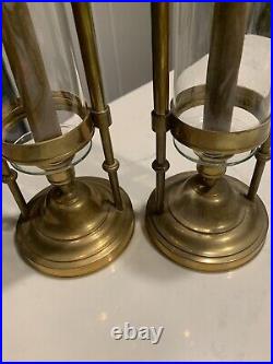 Vintage Brass Ship Lantern Candle Holder Nautical Decor Glass 16 3/4 Pair