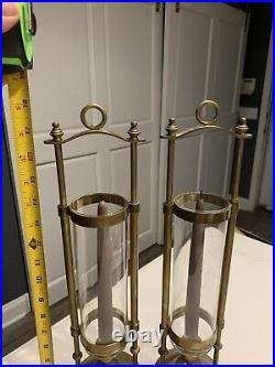 Vintage Brass Ship Lantern Candle Holder Nautical Decor Glass 16 3/4 Pair