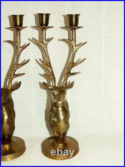 Vintage Brass Stag Hart Deer Candle Holders Pair Candelabra Majestic