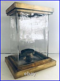 Vintage Brass / Thick Glass Pillar Candle Holder Display Box Large
