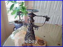 Vintage Brass Tribal Woman Candle Holder 15,5H