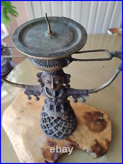 Vintage Brass Tribal Woman Candle Holder 15,5H