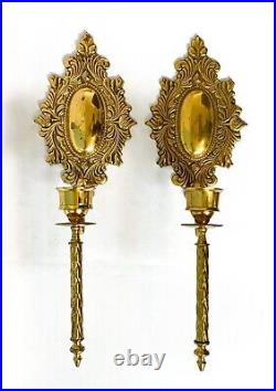 Vintage Brass Wall Hanging Candle Sconces a Pair