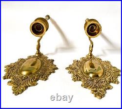 Vintage Brass Wall Hanging Candle Sconces a Pair