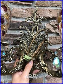 Vintage Brass Wall Sconce Candle Holder 2 Arms