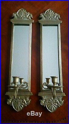 Vintage Brass Wall Sconces Candle Holders PAIR (24 tall)