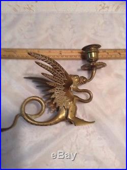 Vintage Brass Winged Griffin Candlestick Antique Dragon