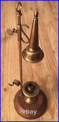 Vintage Brass & Wood Taper Candleholder adjustable Snuffer Ethan Allen 21