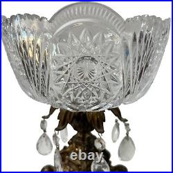Vintage Brass and Crystal Bowl and Candle Holder Set Marble Base Ornate