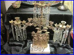 Vintage Brass and Crystal Figural Candelabra, Girandole