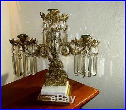 Vintage Brass and Crystal Figural Candelabra, Girandole 18 Tall 18' Wide