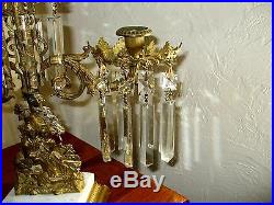 Vintage Brass and Crystal Figural Candelabra, Girandole 18 Tall 18' Wide