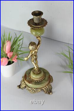 Vintage Brass onyx marble cherub putti candle holder