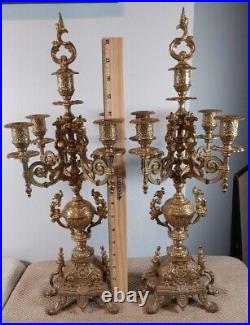 Vintage Brevettato Brass 5-Arm With Caps Candelabrum 20 Tall Approx Made In Italy
