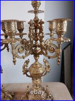 Vintage Brevettato Brass 5-Arm With Caps Candelabrum 20 Tall Approx Made In Italy