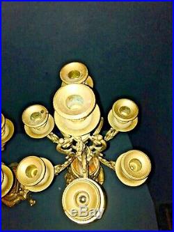Vintage Brevettato Ornate Italian Brass and Sienna Rose Marble Cherub Candelabra