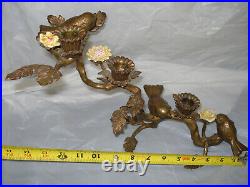 Vintage Bronze Birds and Porcelain Flowers candle holder