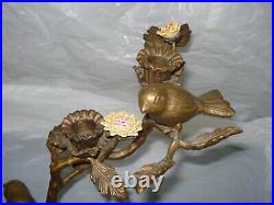 Vintage Bronze Birds and Porcelain Flowers candle holder