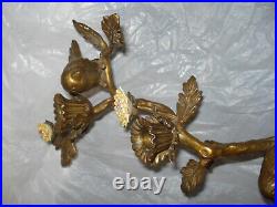 Vintage Bronze Birds and Porcelain Flowers candle holder