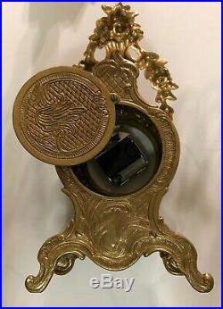 Vintage Bronze/Brass Mantel Clock withBattery Powered, it Works +2 Candle Holders