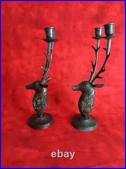 Vintage Bronze Brass Stag Candle Holders Pair Of 2
