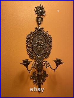 Vintage CHERUB Large Brass Double Arm WALL SCONCE Candle Holder 24 Ornate