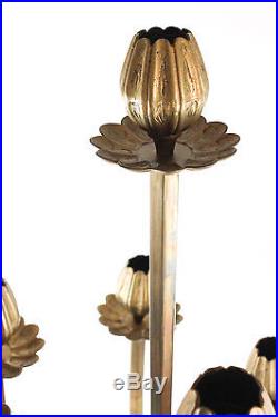 Vintage Candelabra Brass Lotus Flower Altar Candle Hollywood Regency Chinoiserie