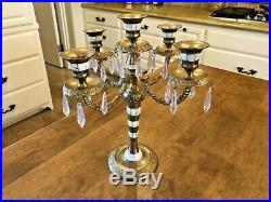 Vintage Candelabra Brass and Mother of Pearl 5 Arm Candle Holder with Crystals