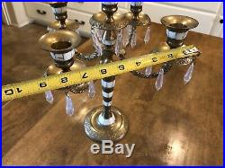 Vintage Candelabra Brass and Mother of Pearl 5 Arm Candle Holder with Crystals
