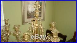 Vintage Candelabra Set Of Solid Brass Italian Made Five Candle Plus Finial