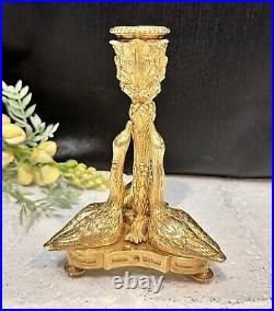 Vintage Candle Holder Mottahedeh Brass 3 Swans Taper Holder Polished Brass