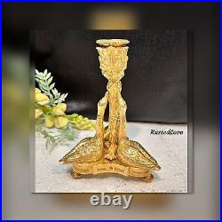 Vintage Candle Holder Mottahedeh Brass 3 Swans Taper Holder Polished Brass