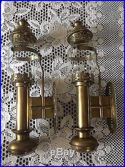 Vintage Candleholders Lantern Wall Sconce Brass Glass Hurricane Shade Set of 2